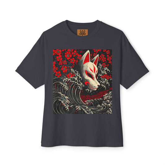 Kitsune Wave Tee — Japanese Fox Mask Graphic T-Shirt