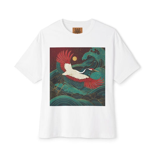 Crane Wave Graphic Tee — Vintage Japanese-Inspired Bird Art Shirt